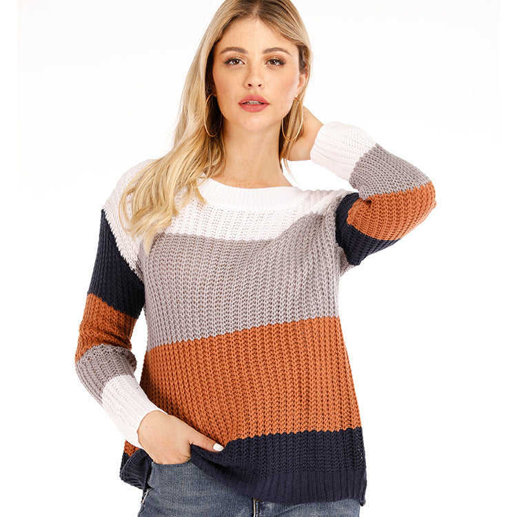 Pull-over Rayé Ample Arc-en-ciel en Maille pour Femme