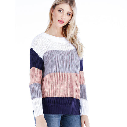 Pull-over Rayé Ample Arc-en-ciel en Maille pour Femme