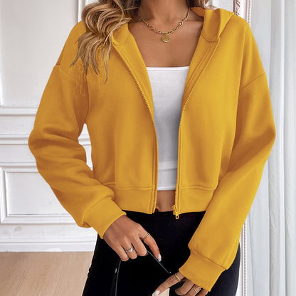 Cardigan zippé court à capuche pour femme